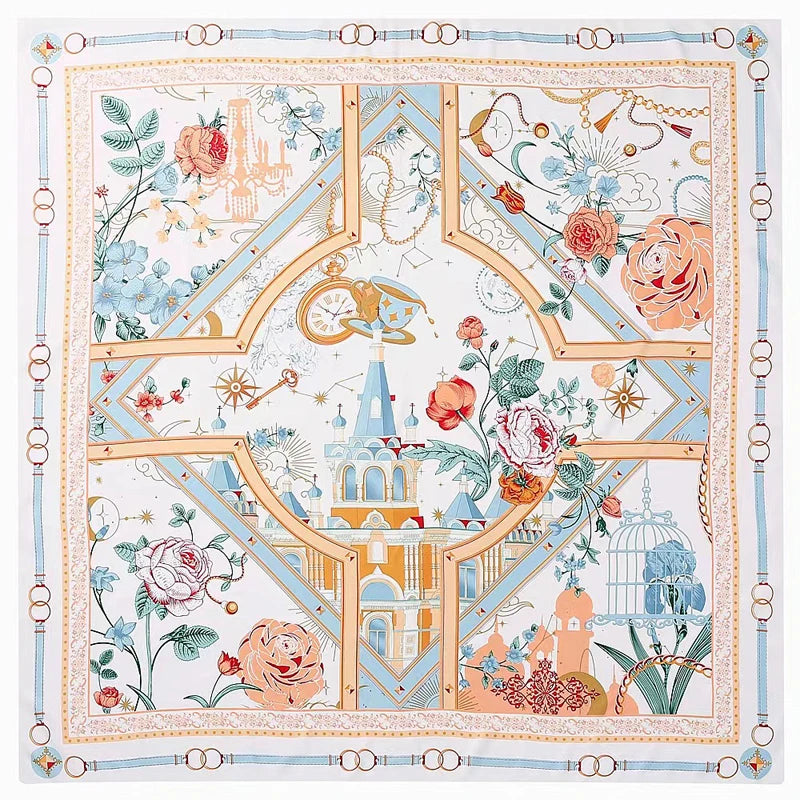 100% Silk Scarf for Women Large Shawls Floral Print 130x130cm