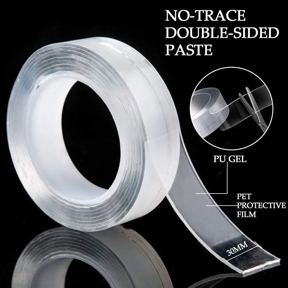 Double-Sided Adhesive Tape – Traceless, Waterproof Gel Tape (1m / 3m / 5m)