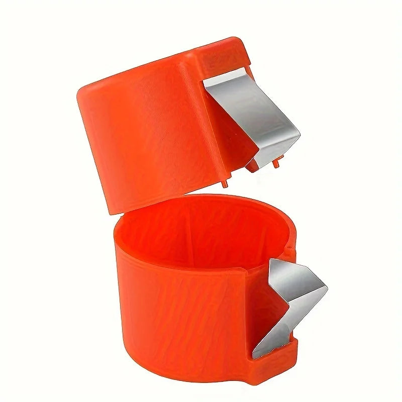 Orange wristband with silver clasp on a white background