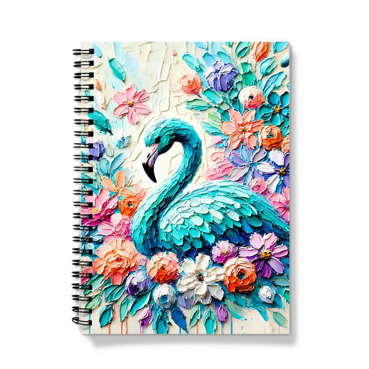 Floral Turquoise Spiral Flamingo Notebook