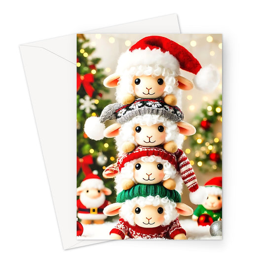 Fluffy Stacked Sheep Christmas Greeting Cards - Pack of 10 Cards