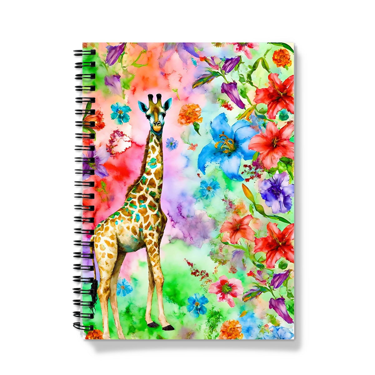 Watercolour Flowers Giraffe Spiral Notebook