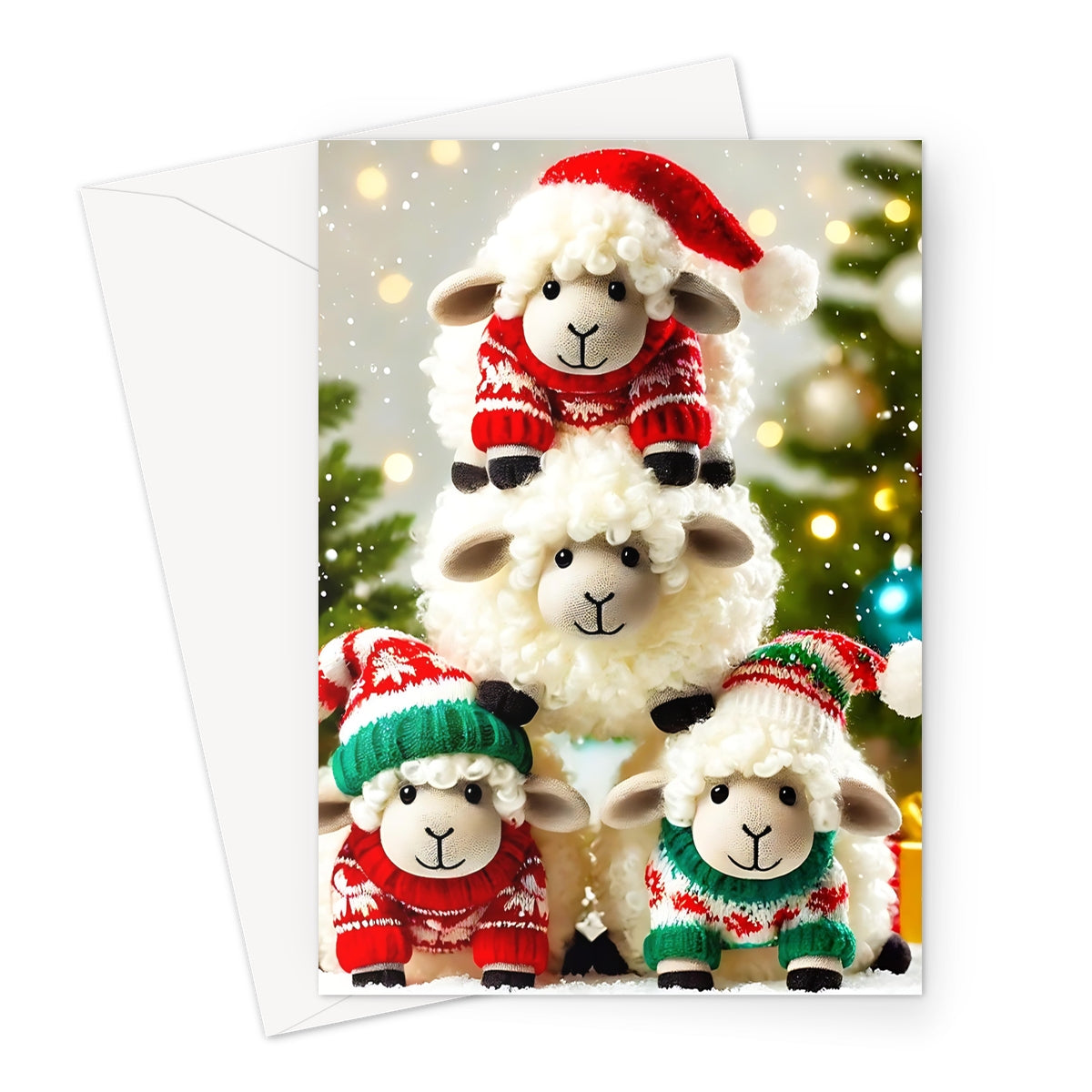 Stacked Sheep Christmas Greeting Cards - Pack of 10 Cards