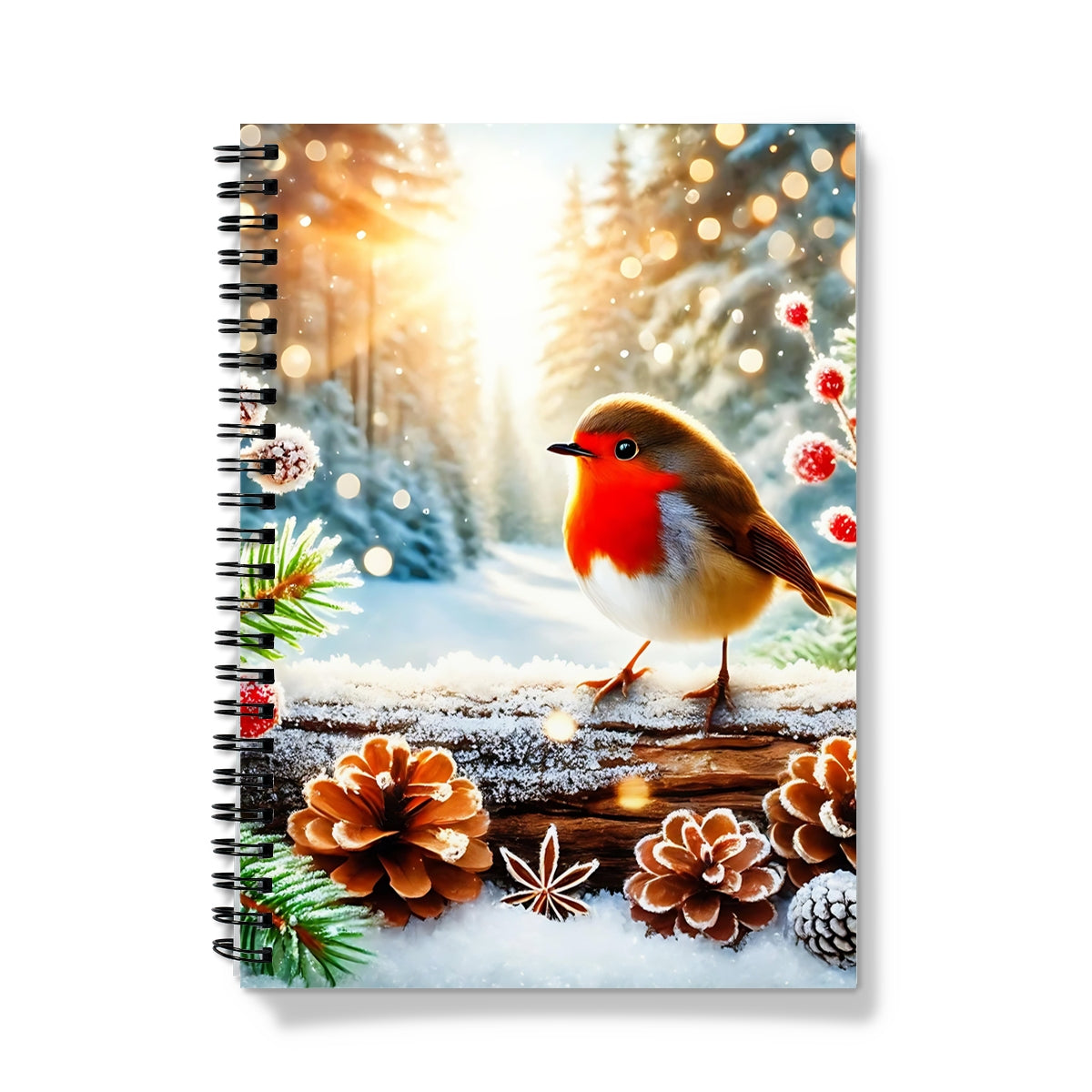 Christmas Robin Pinecones Spiral Notebook