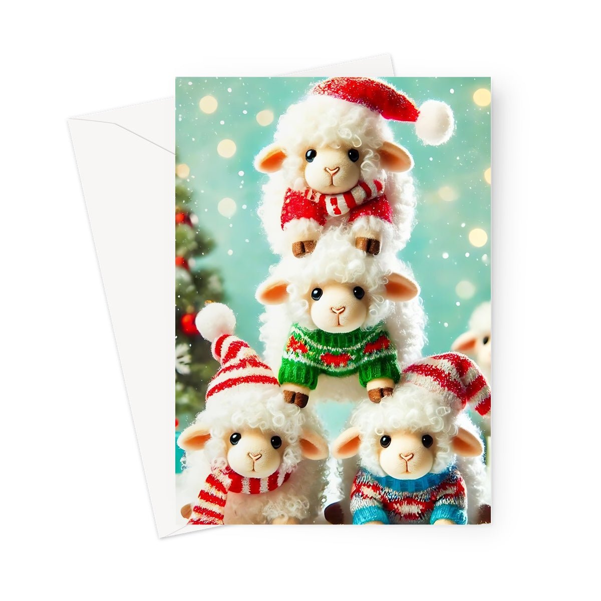 Cute Christmas Sheep Greeting Cards - Pack of 10 Cards