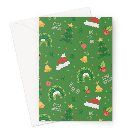 Green Christmas Ho Ho Ho Greeting Cards  - Pack of 10 Cards