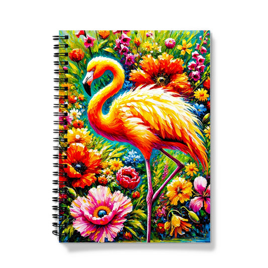 Floral Yellow Spiral Flamingo Notebook