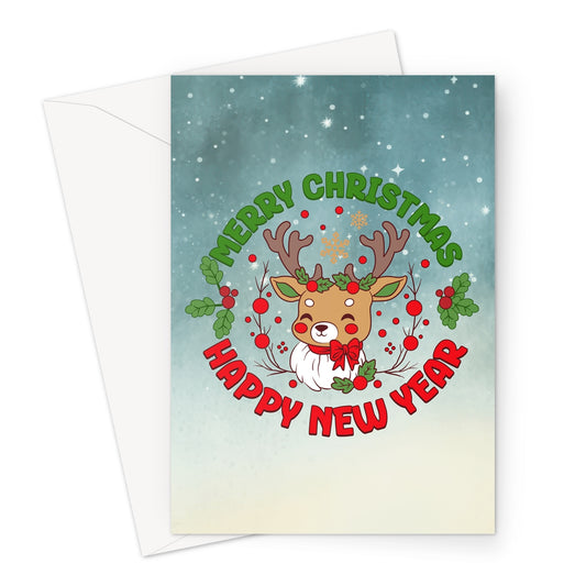 Reindeer Merry Christmas Greeting Cards - Pack of 10 Cards