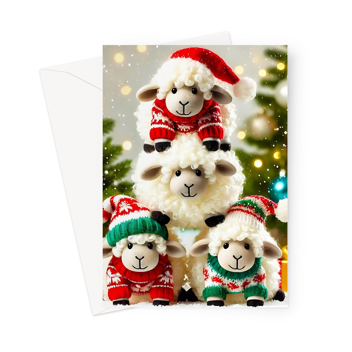 Stacked Sheep Christmas Greeting Cards - Pack of 10 Cards