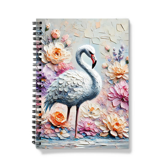 Floral White Spiral Flamingo Notebook