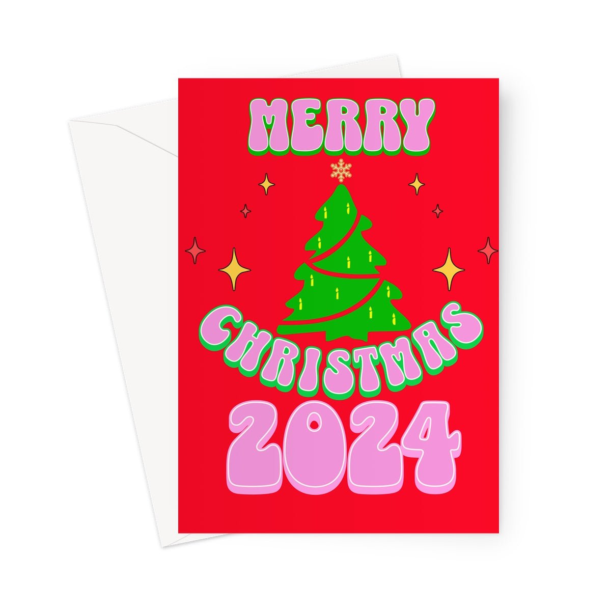 Red Merry Christmas 2024 Greeting Cards - Pack of 10 Cards