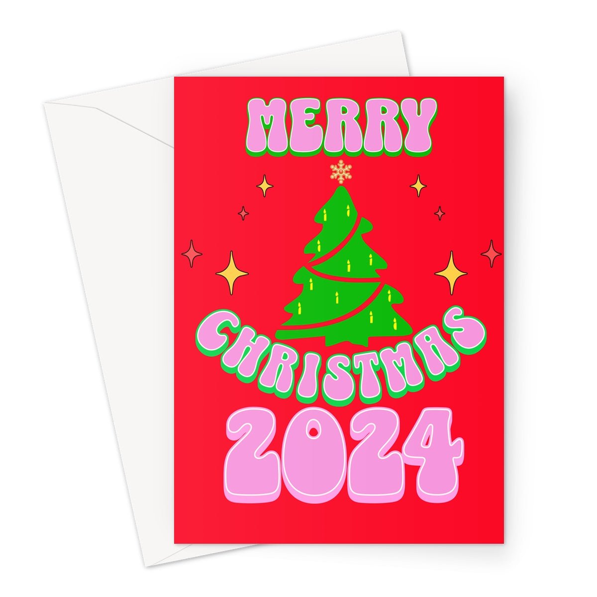 Red Merry Christmas 2024 Greeting Cards - Pack of 10 Cards